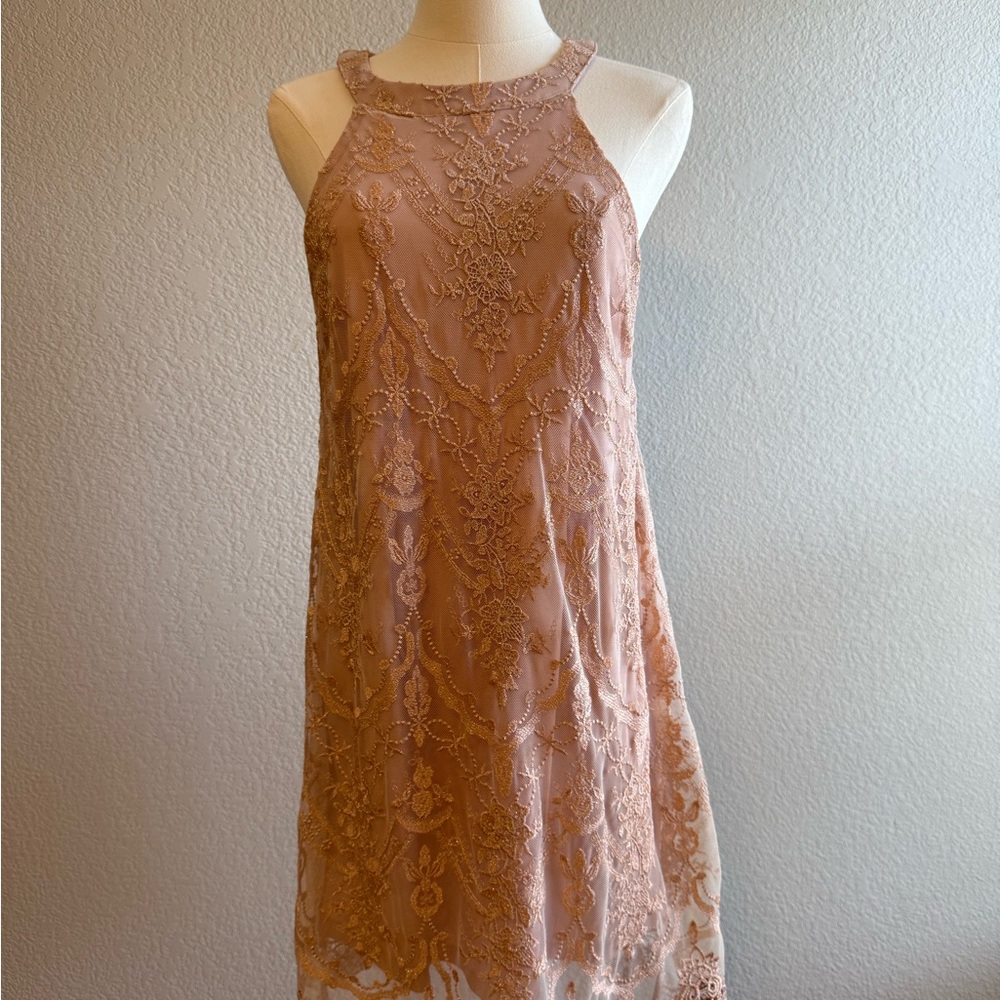 Elegant Lace Sleeveless Dress - Dusty Rose